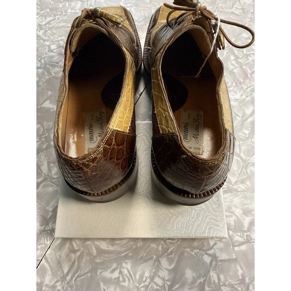 Rare Vintage Mauri for Mister Kay Brown/Tan Leather Oxford Croc Square Toe 9.5M